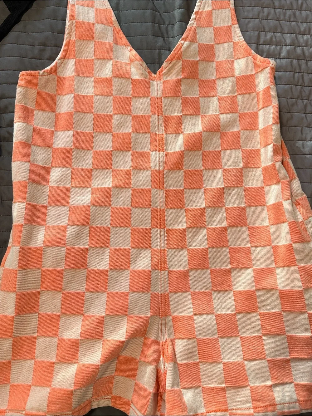 Nasty Gal Peach and Cream Checkerboard Romper - Picture 3 of 3